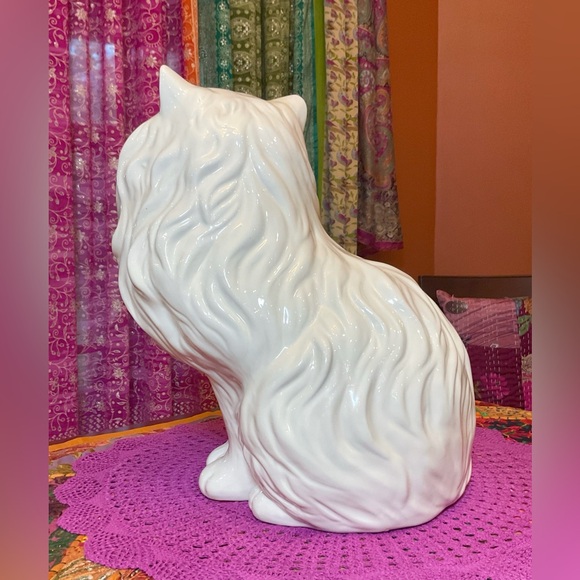Vintage MCM Ceramic White Persian Cat With Green Eyes - Picture 7 of 13